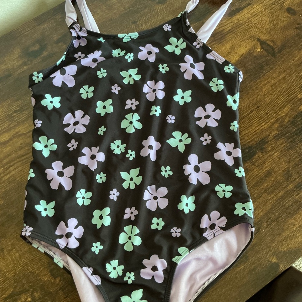 Wonder Nation Black and Purple One Piece Swimsuit